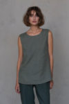 Sleeveless Linen Top in light green color with round neckline