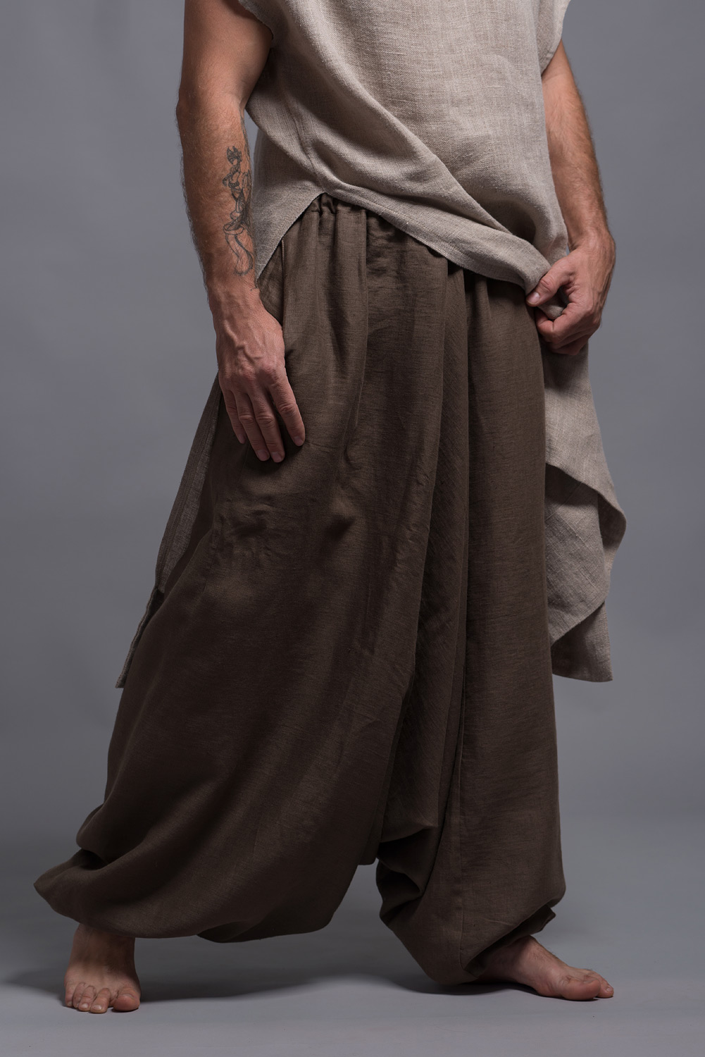 Brown Harem Pants For Men | Men's Linen Pants | Shantima