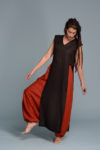 TEVA tunic styled with harem pants, emphasizing its versatile and timeless design.