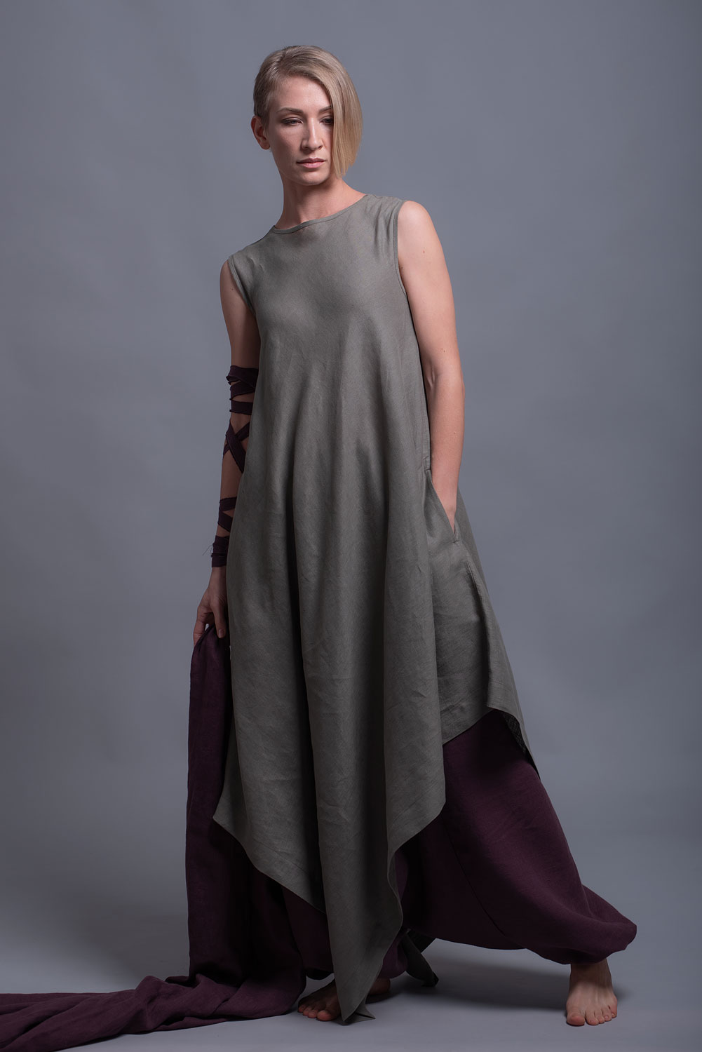 Tunic Dress YUCCA, Asymmetrical Cut Linen Dress