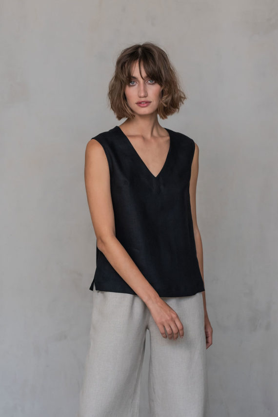 ABRIS V-Neck Linen Sleeveless Top