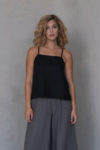 Open Back Linen Top TULUM in lightweight black linen, featuring thin straps and a minimalist front design