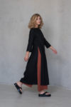 Long Linen Tunic Dress with 3/4 Sleeves in Black