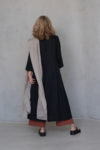 Linen outfit Linen Tunic Dress with 3/4 Sleeves, brown pants and beige scarf back view