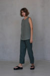 Linen outfit side view - basic linen sleeveless top and croped pants