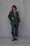 Elegant Linen Open Front Jacket and cropped pants in Green