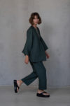 Open Front Linen Jacket and pants set in Hunter Green side view