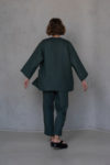 Open Front Linen Jacket and pants set in Hunter Green back view