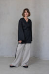 Linen set - Black Wrap Linen Jacket and Beige Pants