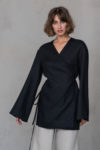 Black Wrap Linen Jacket with wide sleeves