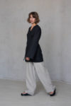 Linen outfit: Wrap Linen Jacket in Black and Straight Linen Pants in Gray