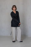 Black Linen Jacket with full length sleeves and natural linen pants