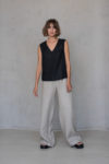 Front view of the BORA Straight Wide-Leg Linen Pants in Natural Flax, full-length design with relaxed fit and wide elastic waistband.