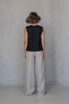 Back view of the BORA Wide-Leg Linen Pants, highlighting the full-length fit and minimalist design