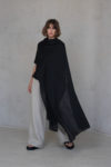 Black Gauze Linen Scarf styled elegantly, showcasing its lightweight fabric and bold black color.