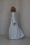 Side view of the URSA Long Linen Abaya showing the flowing A-line silhouette and comfortable fit