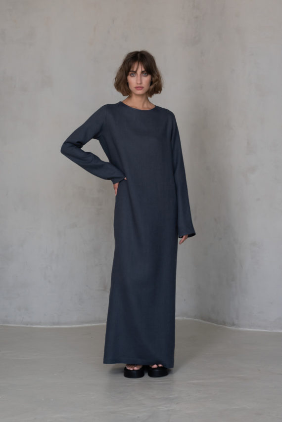 BAGA Long-Sleeved Straight Linen Dress