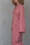 ADAME Linen wrap dress in Coral close up