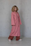 ADAME Linen wrap long jacket with long sleeves in Coral