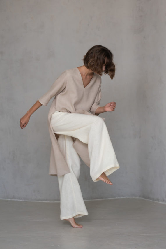 YANK Full-Length Linen Pants styled with a layered outfit, perfect for casual or chic occasions