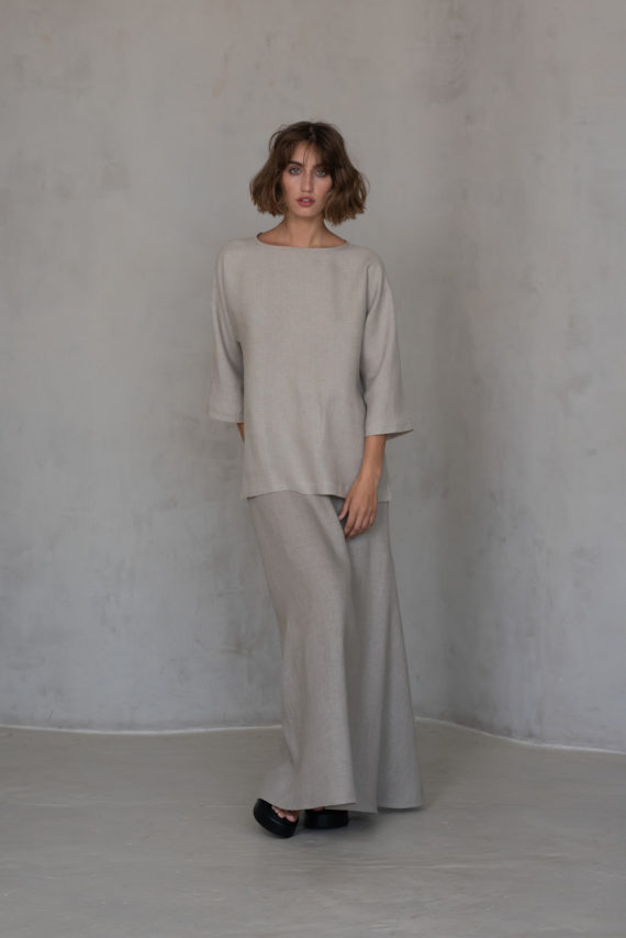 Loose Linen blouse with raglan sleeves and long skirt